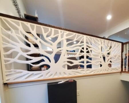 CNC-cut tree design for stair railing