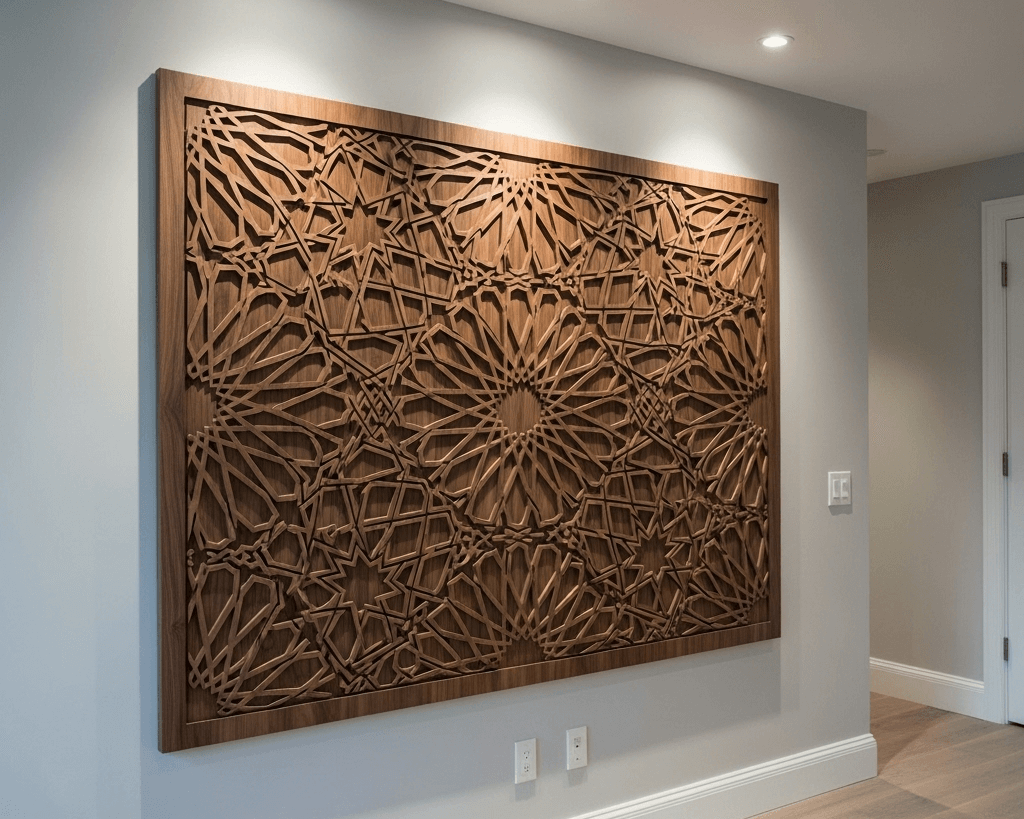 Geometric CNC-cut wall panel