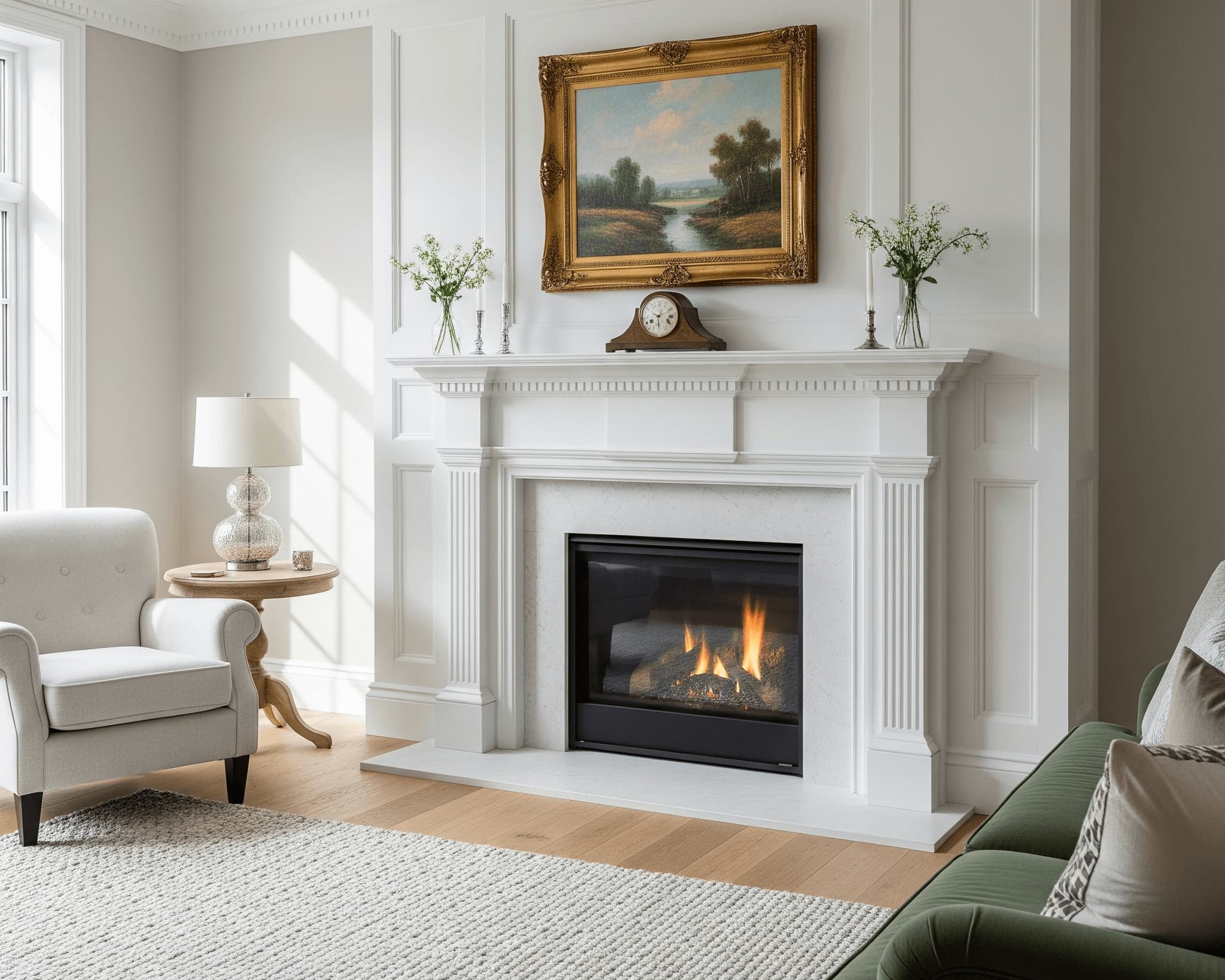 Custom fireplace mantel and surround